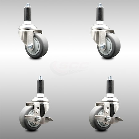 Service Caster 3 Inch 316SS Thermoplastic Rubber Swivel 1-1/8 Inch Stem Caster Brake SCC, 2PK SCC-SS316EX20S314-TPRB-2-TLB-2-118
